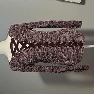 SO V-Neck Lace-Up Back Detail Maroon and White Sweater - Size XS